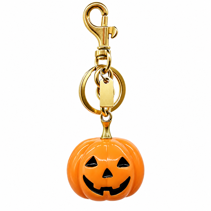Halloween Pumpkin Bag Charm Resin Keychain with Gold Clip
